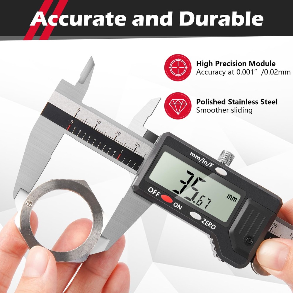 werka Digital Caliper, 0-6â€ Calipers Measuring Tool, Micrometer Caliper with .