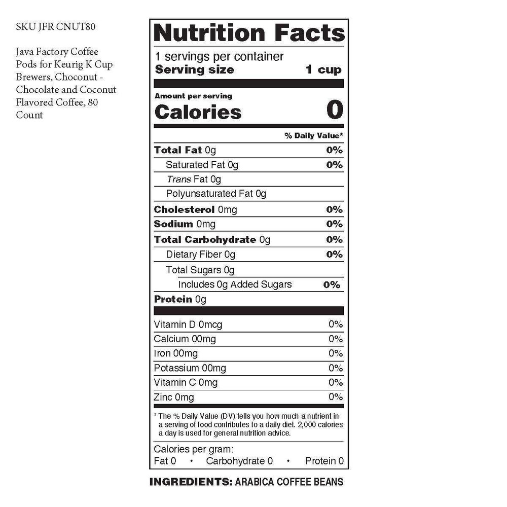 Java Factory Flavored Coffee Pods, Choconut - Chocolate and Coconut, 80 Count
