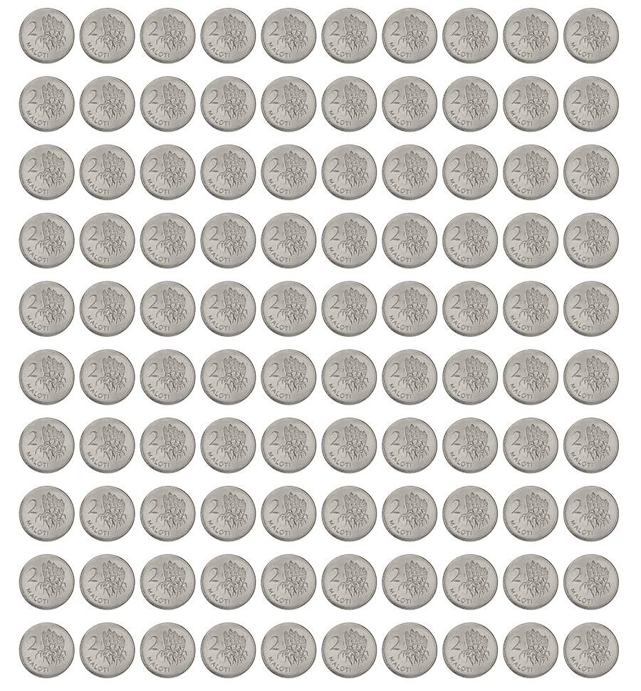 Lesotho 2 Maloti, 1996-2018, KM #58, Mint, X 100 PCS