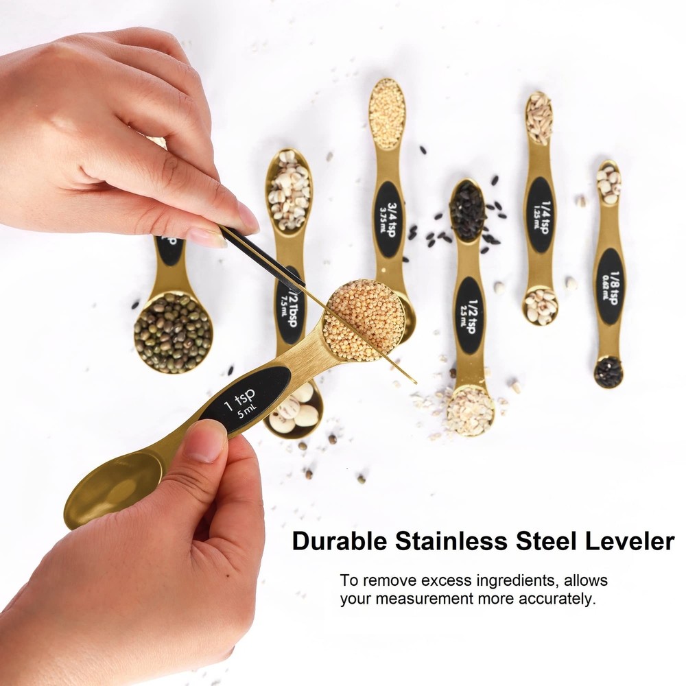 Magnetic Measuring Spoons Set Stainless Steel with Leveler-9pcs Stackable Mea...