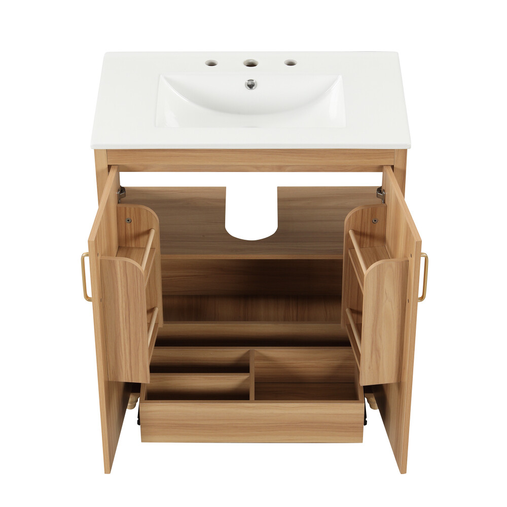 30"Multi-functional Bathroom Vanity with Sink Combo and Doors and Drawer Natural