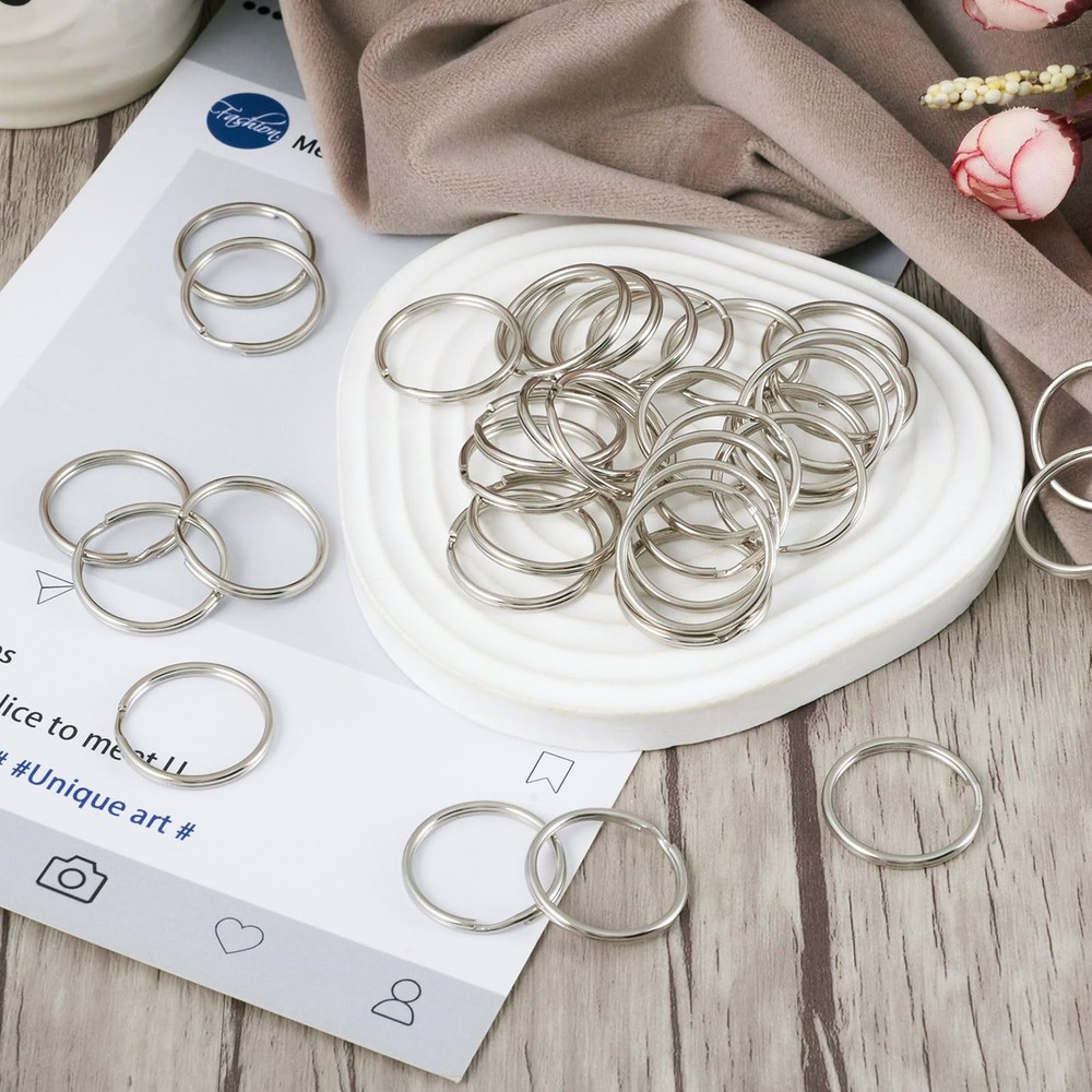 Craftdady 1000Pcs Round Split Key Ring 25mm Outside Dia., Platinum, 25x2mm