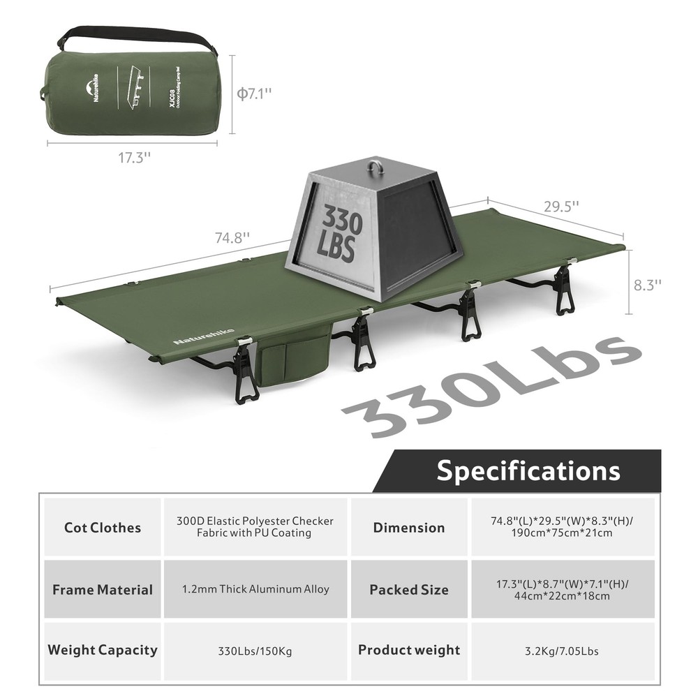 Extra Wide GreenWild Camping Cot, Folding Lightweight Camp Cot Bed, Portable ...