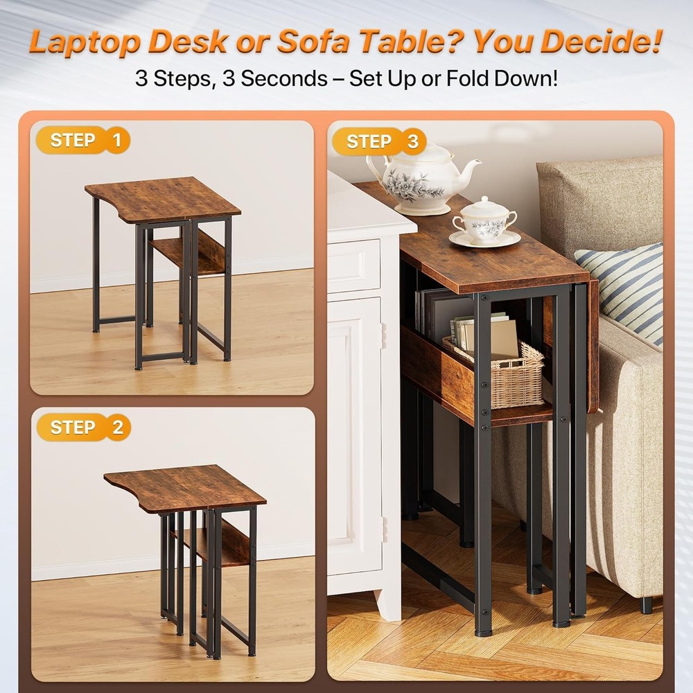 Folding Desk W/ Storage Shelf 23.6 Inch Foldable Computer Table Small Spaces