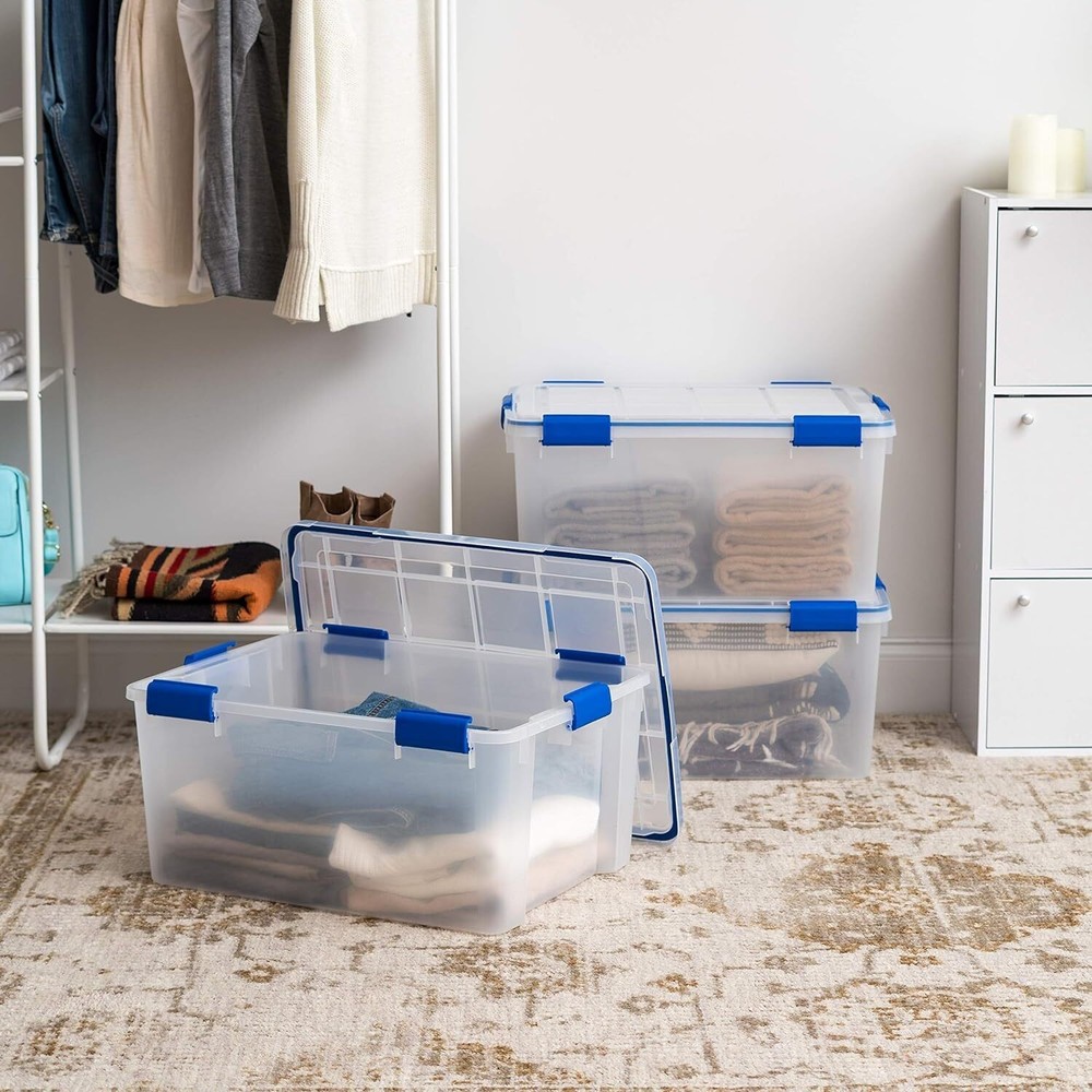 3 Pack 26.5-Qt Plastic Storage Box Stackable Containers w/Latching Buckles Lid