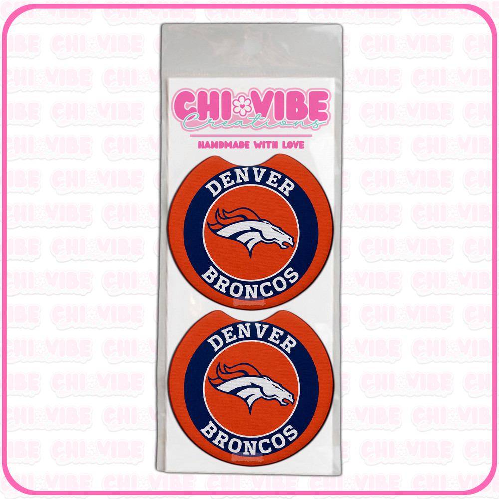 Denver Broncos Car Coasters 2pc Set Custom Handmade Cup Holder Inserts