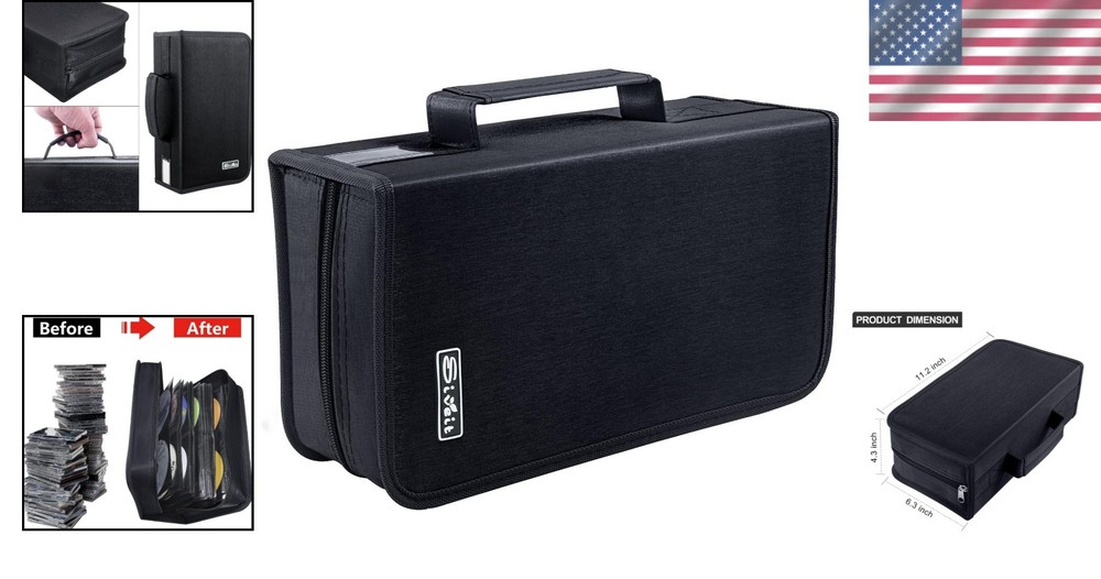 CD DVD Storage Case Wallet Organizer 128 Capacity Portable Black Binder