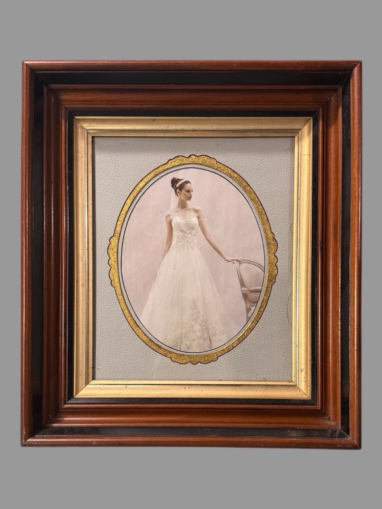 Antique Ebonized & Gilt Decorated Victorian Walnut Frame with Bride Print