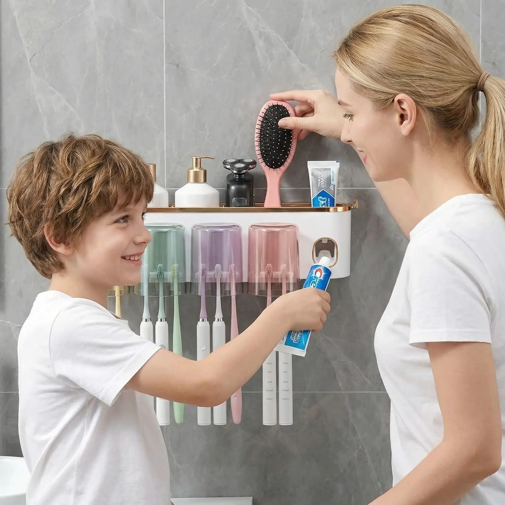 Multifunctional Wall Mount Toothbrush Holder Rack Organizer Automatic Toothpaste