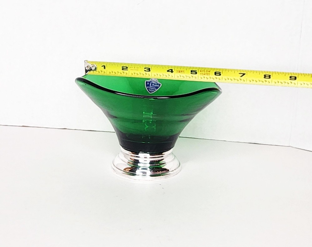 F. B. Rogers Silver Base Emerald Green Glass Compote Bowl 6"