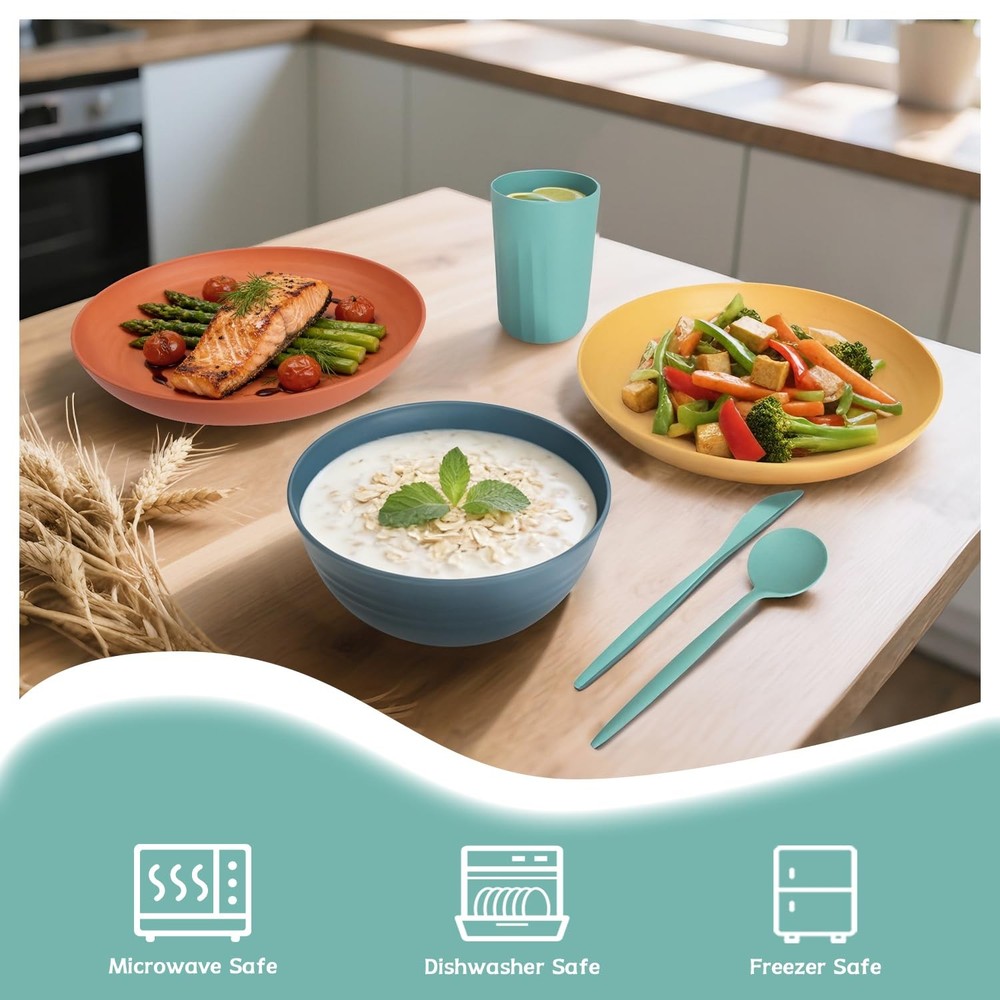 Wheat Straw Dinnerware Sets, Microwave & Dishwasher Safe Unbreakable Dinnerware
