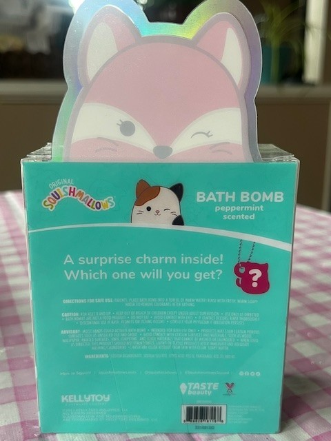 Two Squishmallow Bath Bombs Cotton Candy/Peppermint Scent Surprise Charm Inside