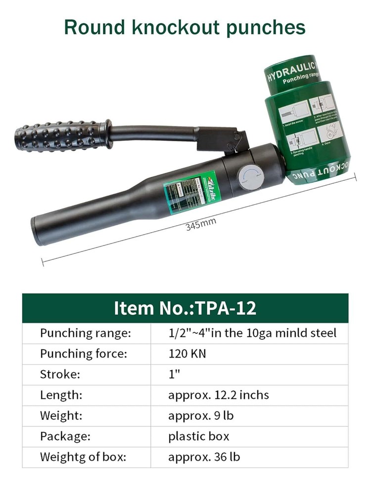 Hydraulic Knockout Electrical Conduit Hole Cutter Set KO Tool Kit, special offer