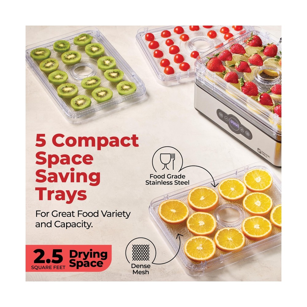 Magic Mill Food Dehydrator Machine | 5 Stackable Stainless Steel Tr... Fast Ship