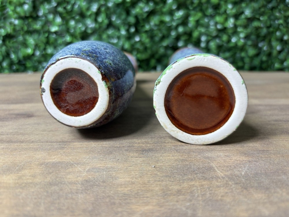2 Piece Handmade Pottery Glazed Multicolor Bud Vase 6”