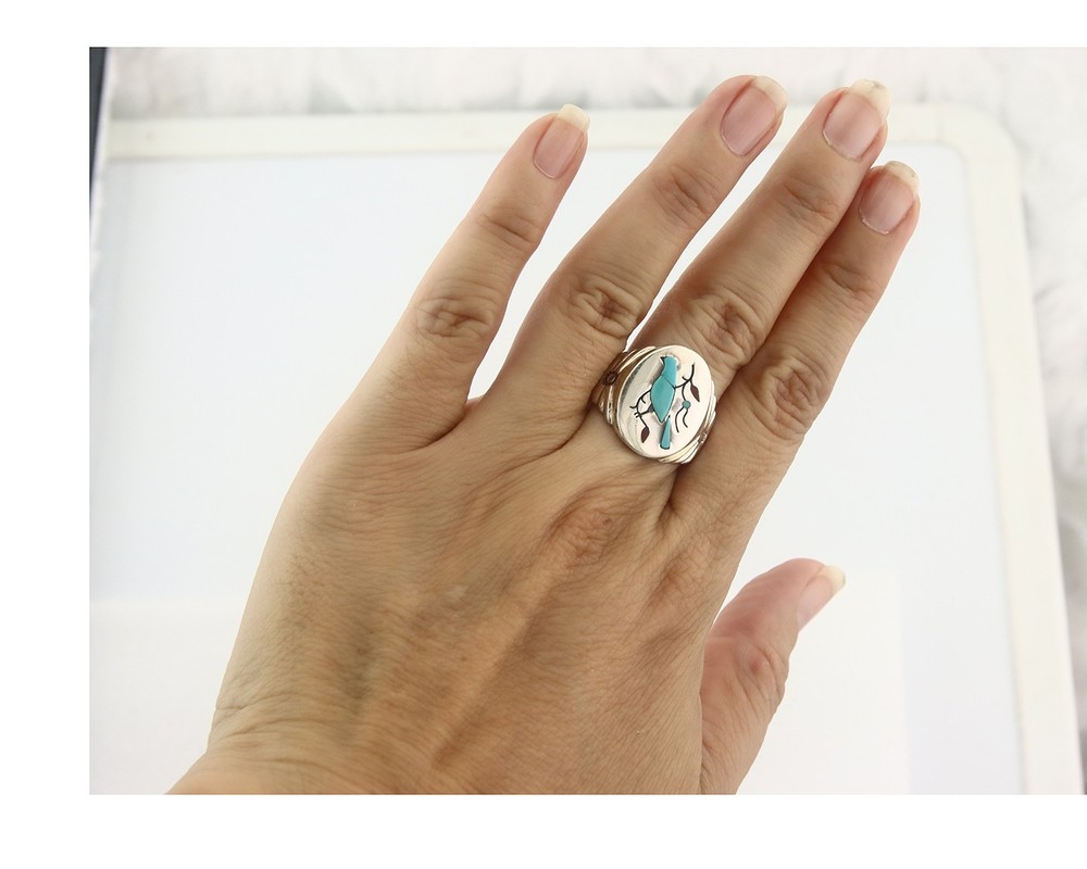 Vintage Zuni Ring Sterling Silver Authentic Gemstone Handmade Size 7.5