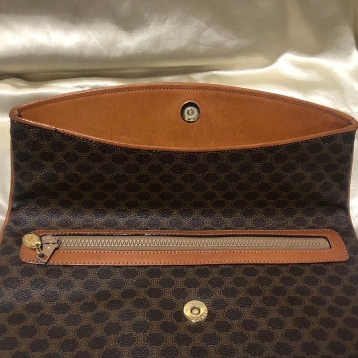 CELINE Old Macadam Pattern Clutch Bag Brown Leather Vintage Authentic
