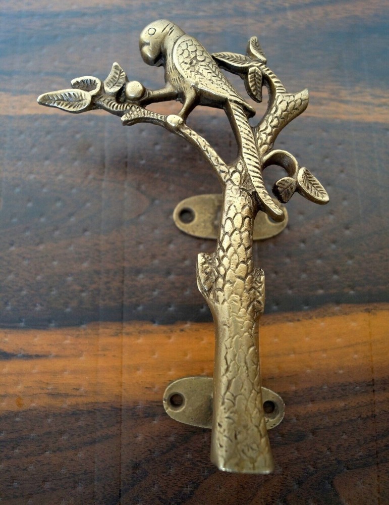 Brass Parrot Sitting on Tree Door Handle Push Pull Handle Home Decor Handmade