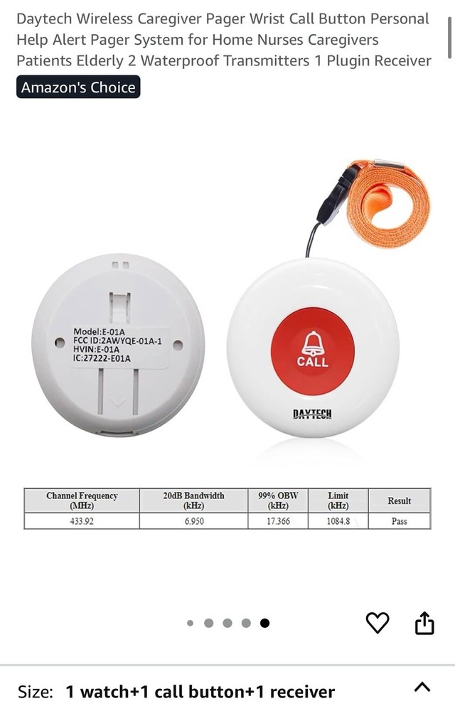Daytech Wireless Nurse Wrist Call Button Pager System, Waterproof Transmitter