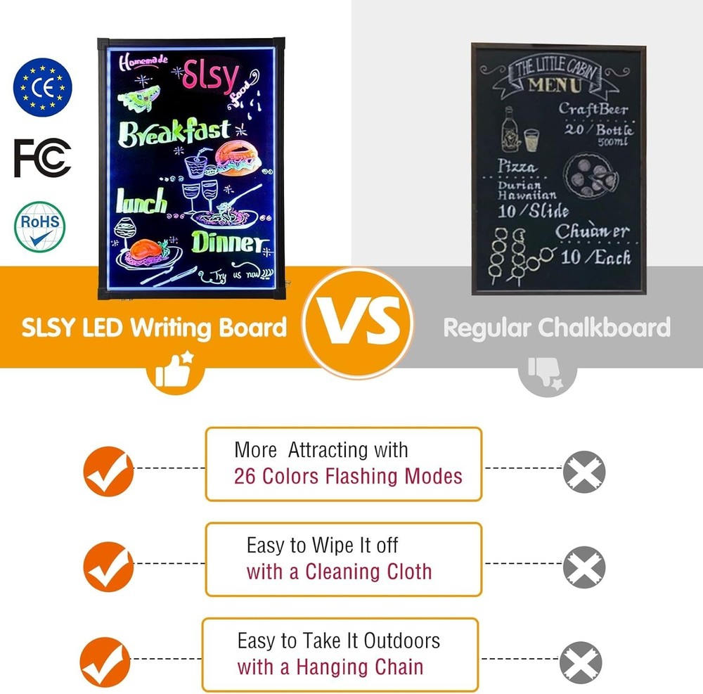 Erasable Neon Effect LED Writing Board - Remote Control, 12 Colors, 28"x20"