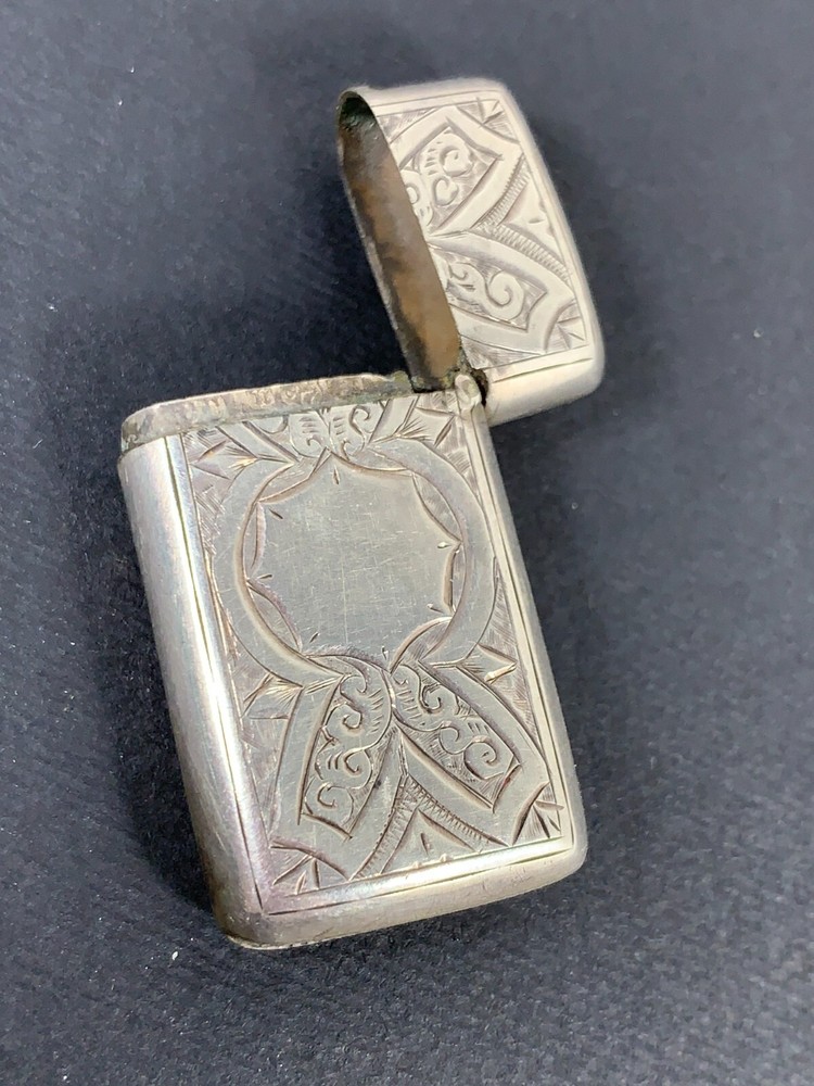 Small Victorian silver engraved vesta case, Birmingham 1887