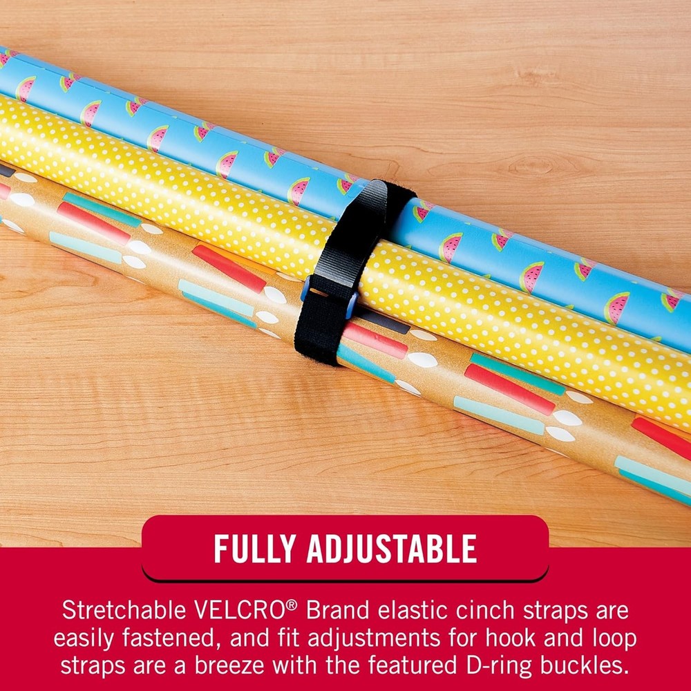 VELCRO Brand 4Pack 15" Elastic Straps Adjustable with Buckle Black