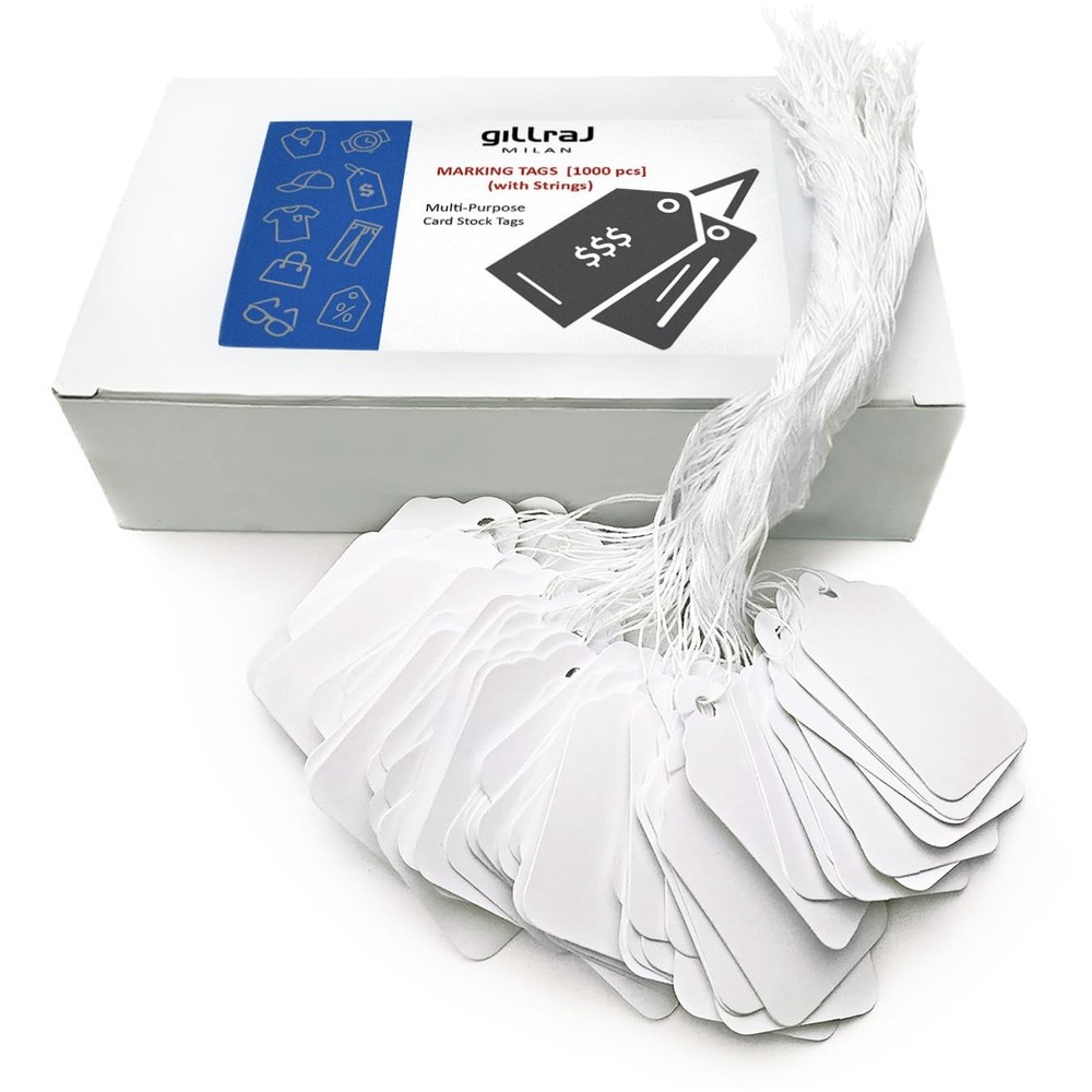 GILLRAJ 1000pcs Price Tags with Strings Attached Size Small, Plain White