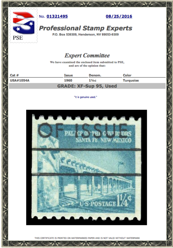 1054A Used PSE Graded 95, Cert # 01321495