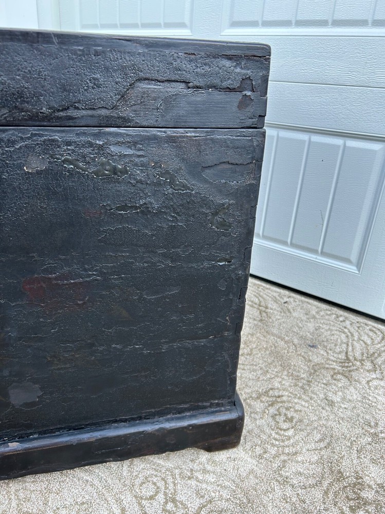 Antique Asian Distressed Black Dovetail Trunk