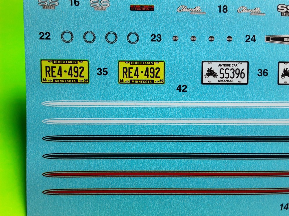 Decal Sheet 69 1969 Chevelle SS 396 1/25 Revell Scripts Emblems Dash Cluster