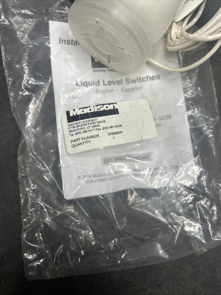 MADISON MS8800 Liquid Level Switch: Selectable, 1/4" NPT ,100 psi Max. Pressure