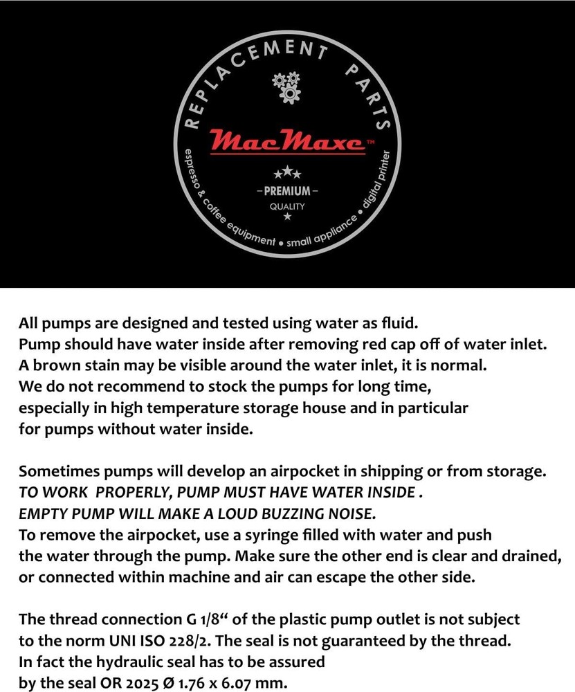 MacMaxe ULKA Model E Type EFP5 - Replacement Pump Compatible with Black