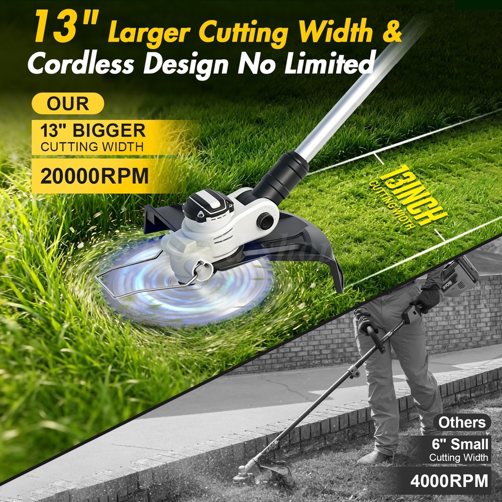 Electric Cordless Grass String Trimmer Lawn Edger Weed Wacker Cutter + 2 Battery