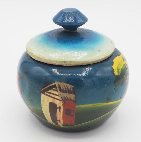 Handpainted Wood Vase Bowl Urn
