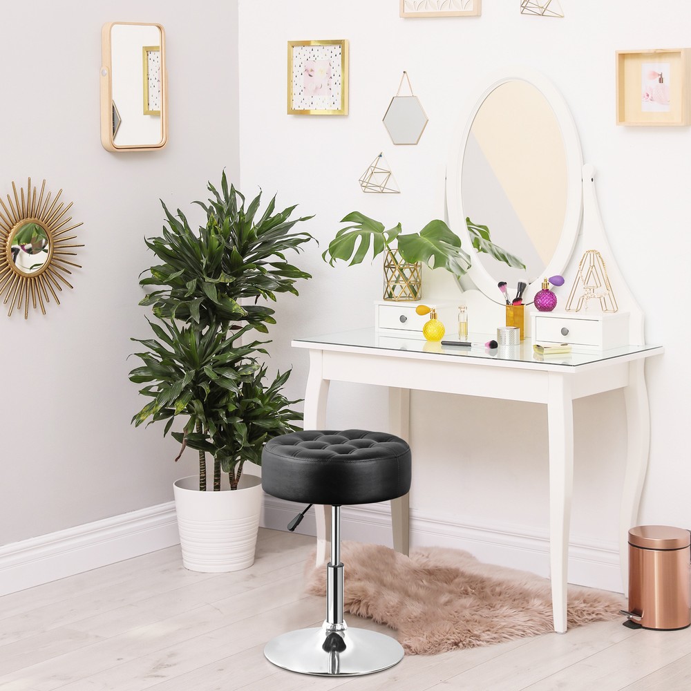 2 PCS Adjustable Vanity Stool 253 Lbs Capacity Ottoman Makeup Stool Chair Black