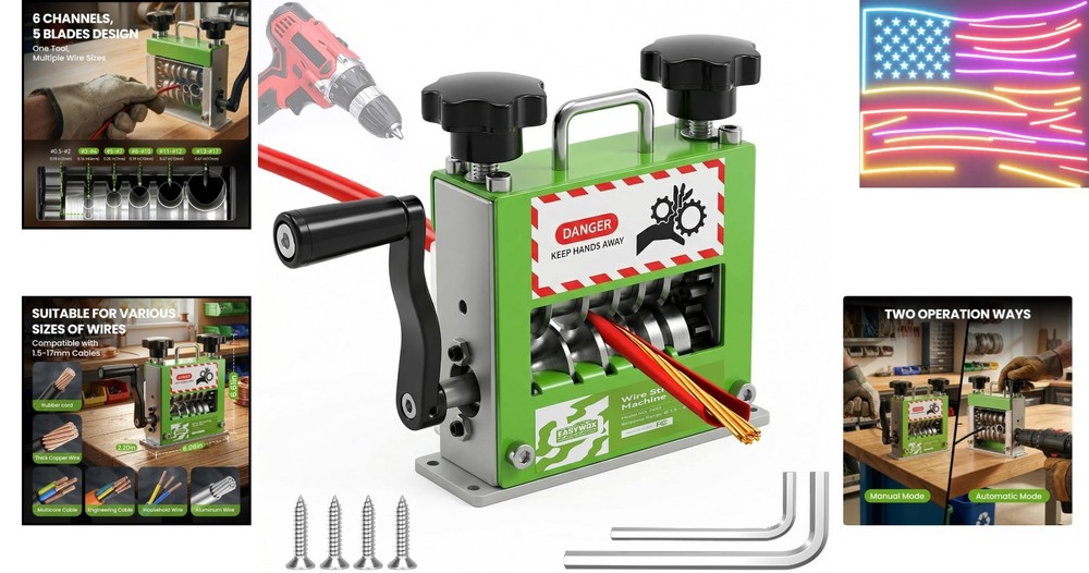 Manual Wire Stripping Machine, Drill Powered Hand Crank Wire Stripper Tool wi...