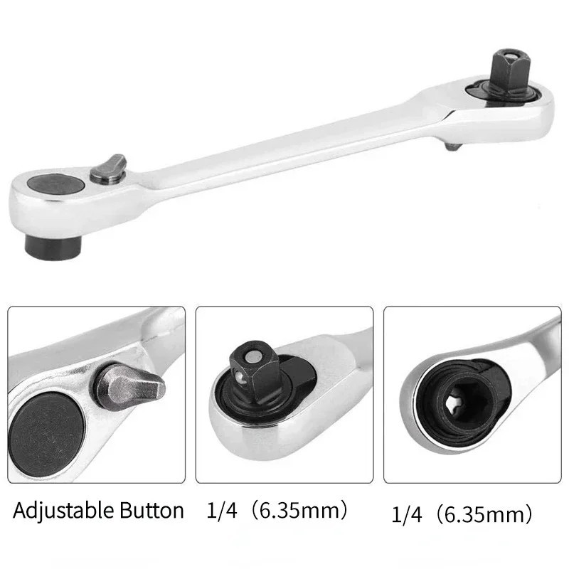 Double-Ended Quick Release Ratchet Wrench 1/4" Screwdriver Bit Socket Tool