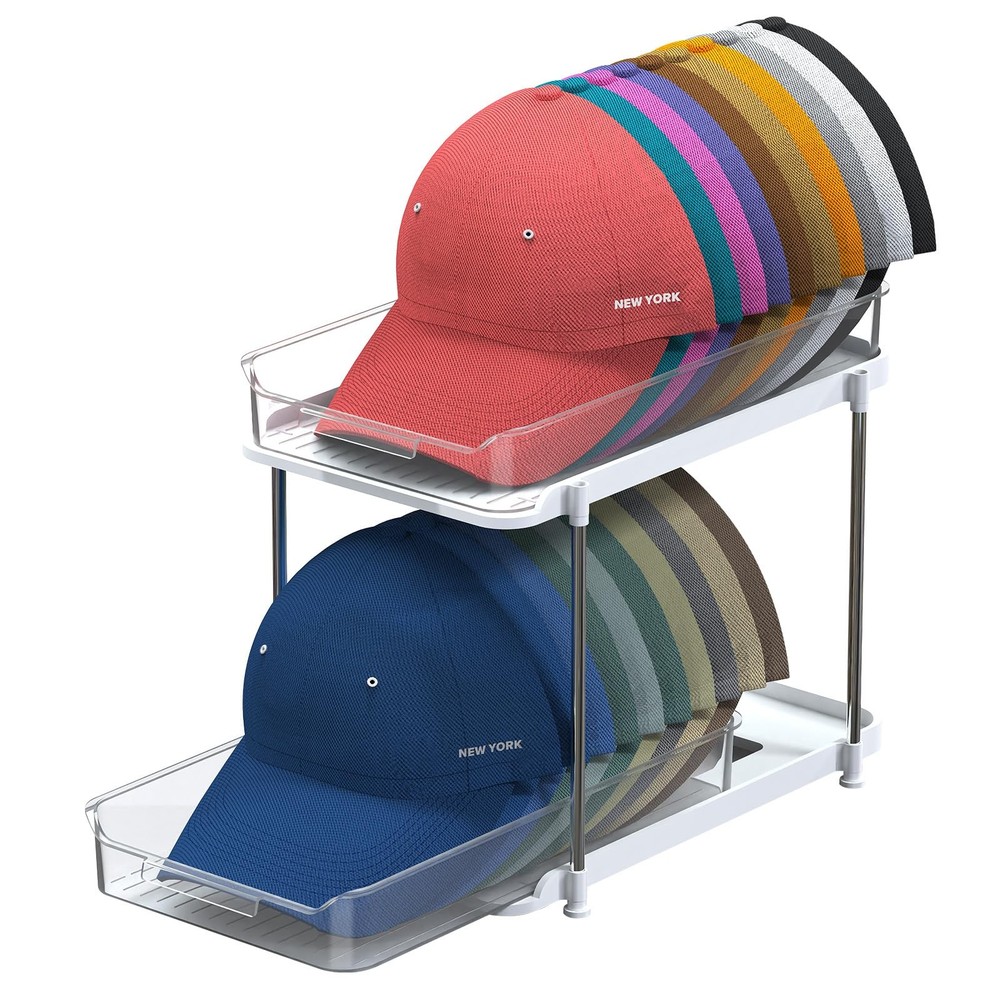 Gomyrod Hat Rack for Baseball Caps, 2-Tier Clear Organizer White