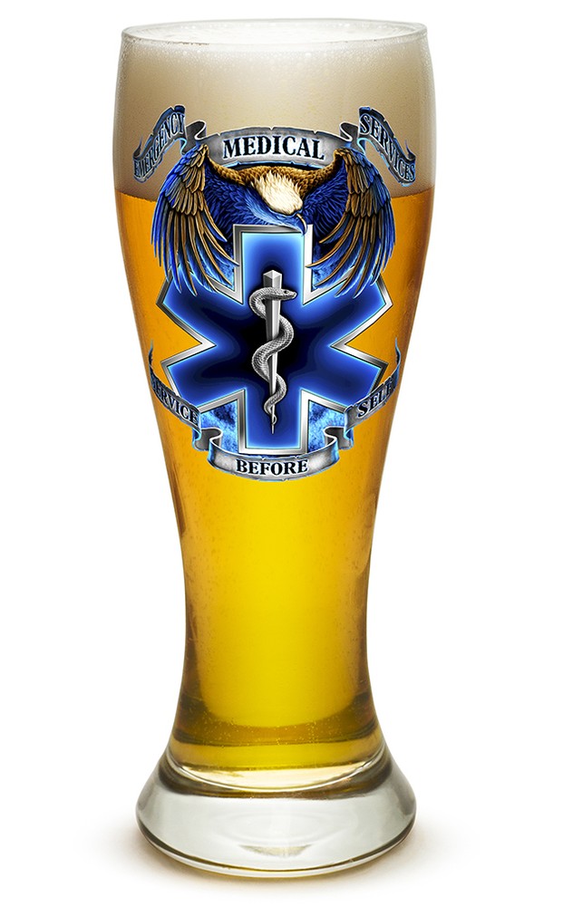 EMS SERVICE BEFORE SELF EAGLE TRUE HEROS LARGE  PILSNER BEER GLASS