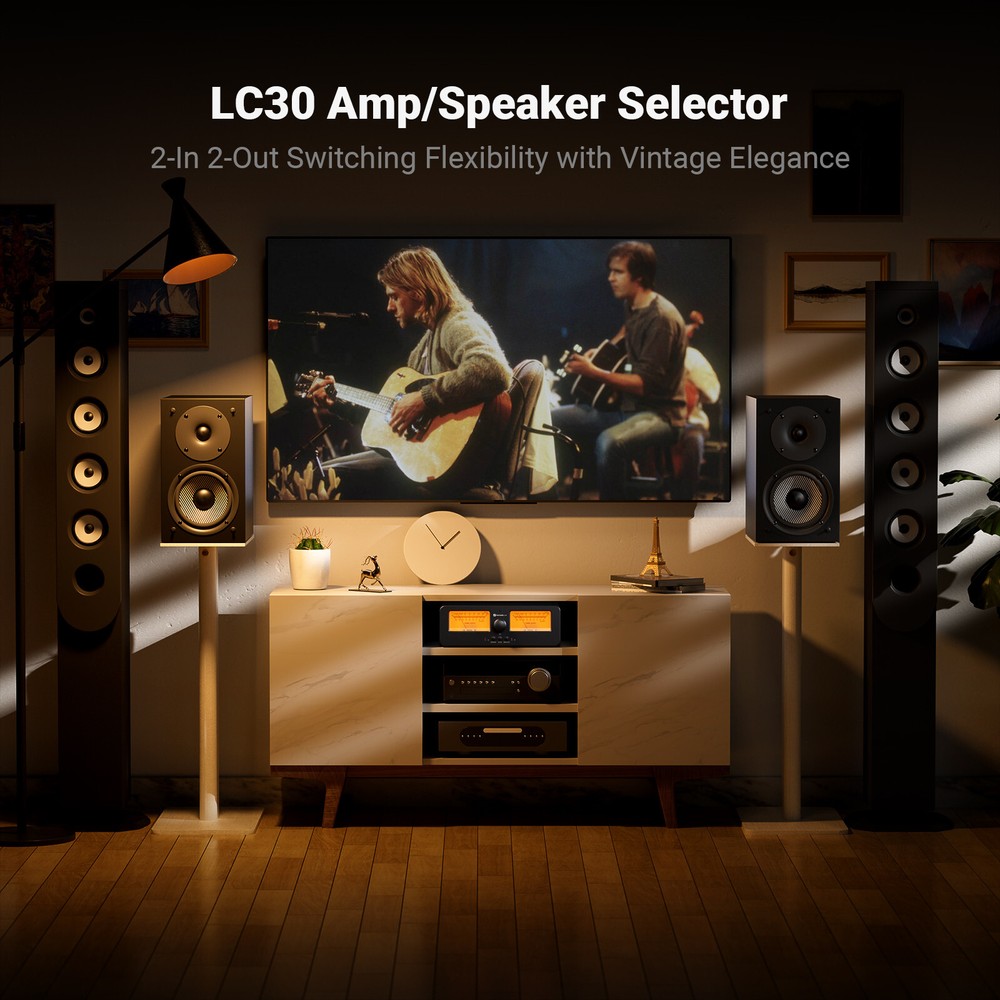 Fosi Audio LC30 Amplifier/Speaker Selector Box 2Analog VU Meter DB Display Black