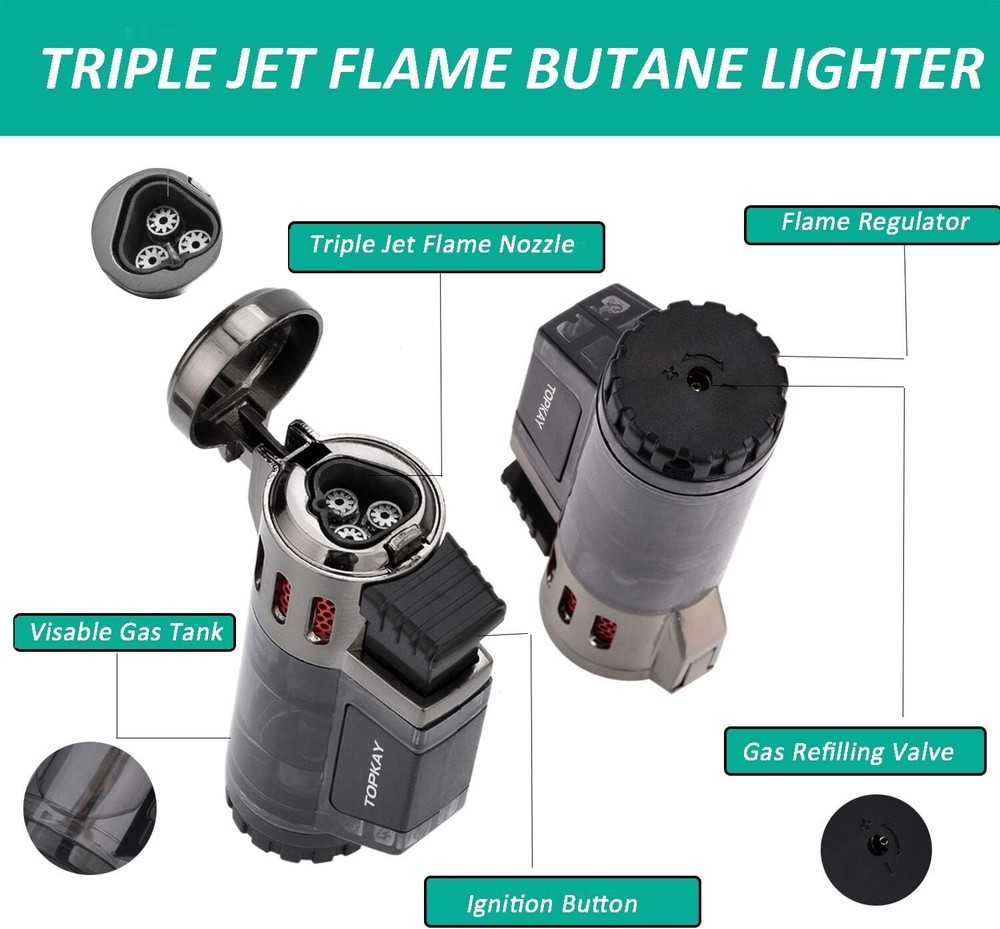 Refillable Triple Jet Torch Lighters - Windproof and Convenient, Gift Set 2 Pack