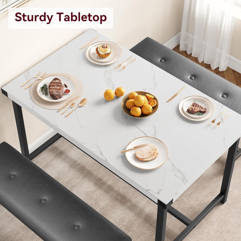 Dining Table Set for 4, Kitchen Table with 2 Upholstered Benches Apartment