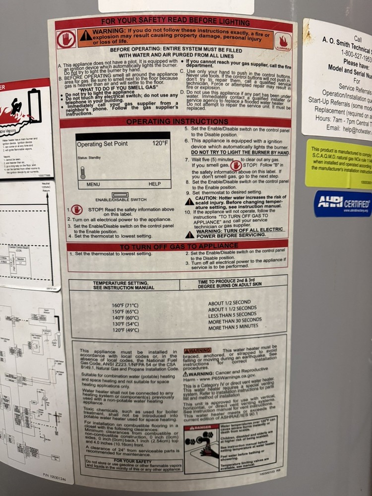 AO Smith Vertex GDHE-75 300 75-Gal Gas Water Heater 100,000 BTU | Energy Star