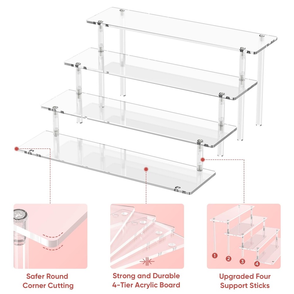 4 Tier Acrylic Display Risers, Clear Perfume Organizer Stand, Large