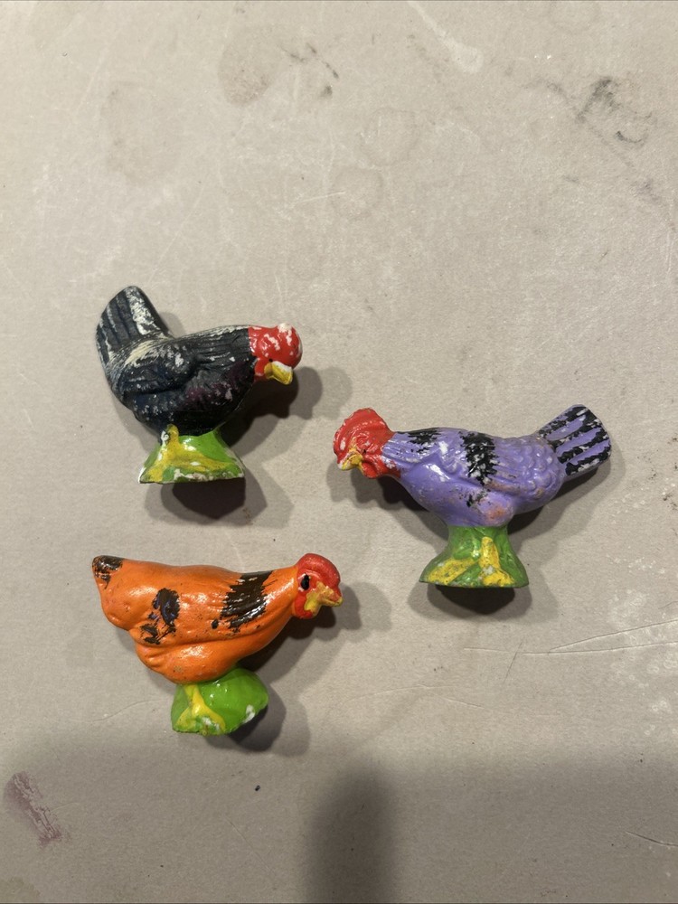 Three Piece Composition Chickens Marked Japan T-83