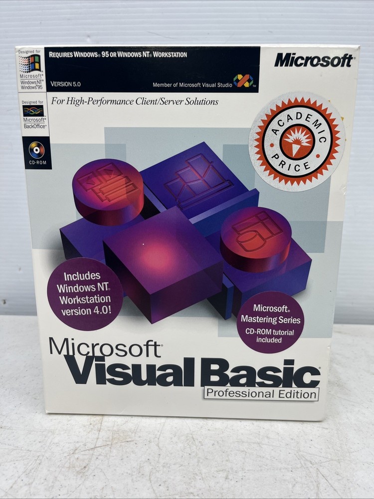 Microsoft Visual Basic 5.0 Professional Edition CD-ROM Software & Retail Box