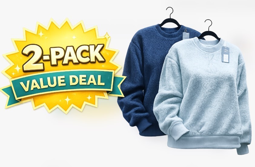 Universal Thread Womens Sherpa Pullover Sweater 2-Pack–Navy Blue & Light Blue-L