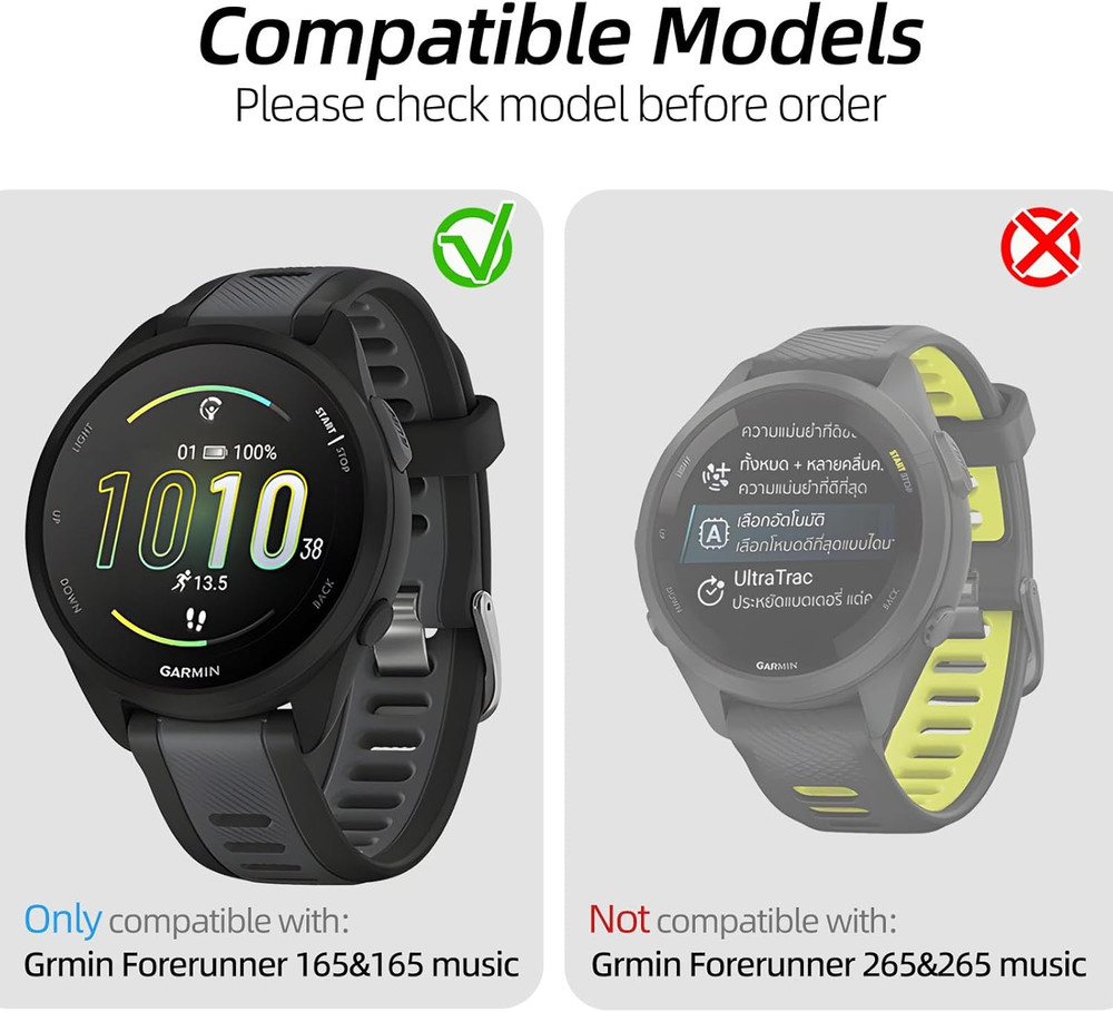 2 Pack for Garmin Forerunner 165 &165 Music Screen Protector Case [Full Coverage