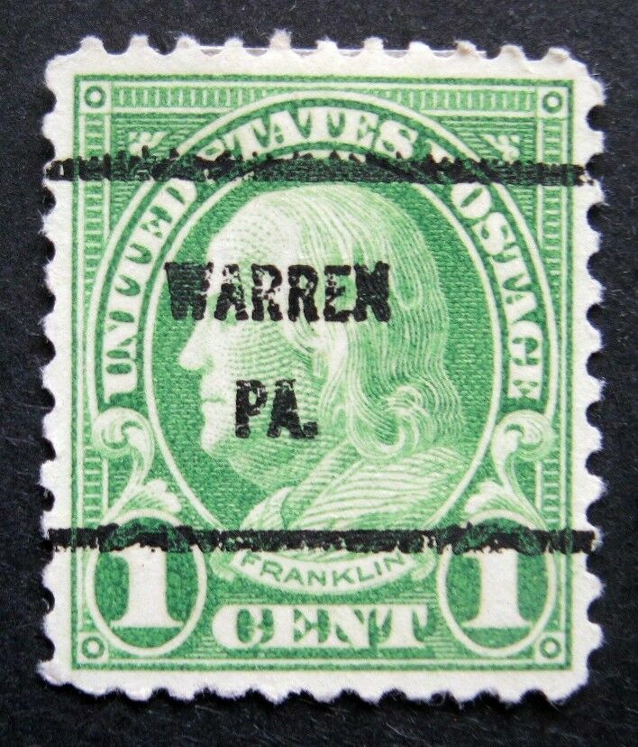 Sc # 632 ~ 1 cent Franklin Issue, Precancel, WARREN PA. (b)
