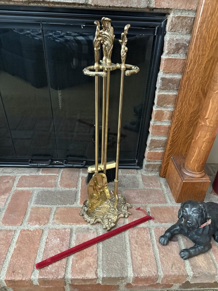 Solid Brass Ornate Fireplace 3 Piece Set